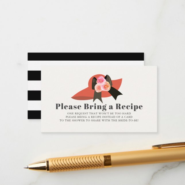 Derby Style Red Hat Bridal Shower Recipe Request Enclosure Card (Front/Back In Situ)