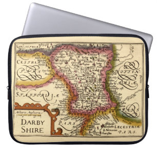 Derbyshire (Darbyshire) County England Antique Map Laptop Sleeve