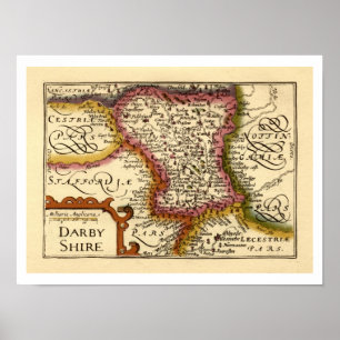 Derbyshire (Darbyshire) County England Antique Map Poster