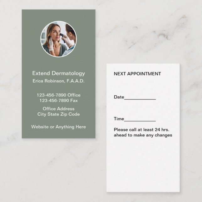 Dermatologist Medical Appointment Cards Vertical (Front/Back)