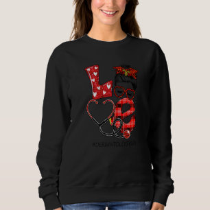 Dermatology Nurse Plaid Leopard Love Heart Messy B Sweatshirt