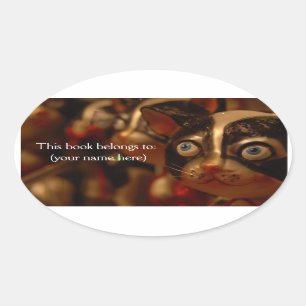 Derp cat bookplate, round oval sticker