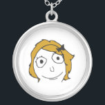 Derpina Blonde Yellow Hair Rage Face Meme Silver Plated Necklace<br><div class="desc">About this meme: "Rage Comics" are an ever-increasing collection of comics that proliferate user content generated websites such as reddit, 4chan, and 9gag, among others, which consist of a basic set of silly and funny fundamental characters, or "rage faces, " that can be applied to different circumstances and tell real...</div>