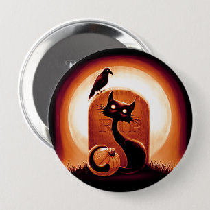 Derpy Halloween Cat by a Tombstone 10 Cm Round Badge