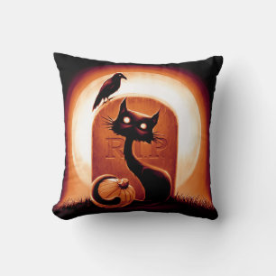 Derpy Halloween Cat by a Tombstone Cushion