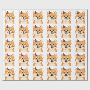 Derpy Shiba Inu Halloween Pumpkin Wrapping Paper