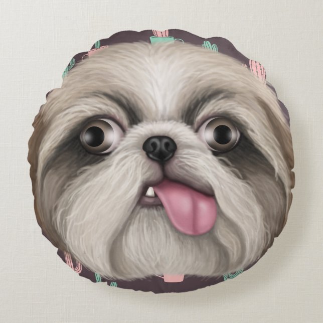 Derpy Shih Tzus Round Cushion (Front)