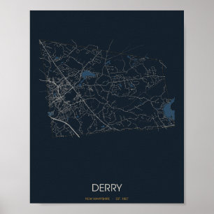 Derry New Hampshire Street Map Poster (Night)