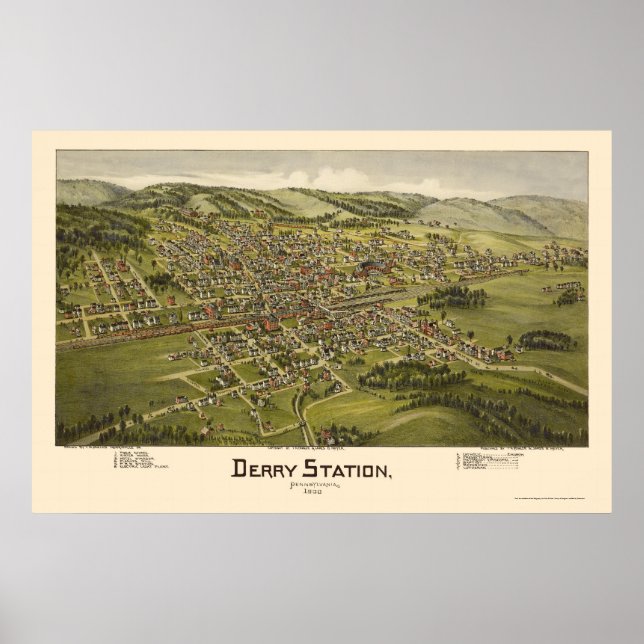 Derry Station, PA Panoramic Map - 1900 Poster (Front)