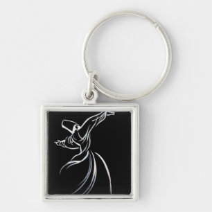 Dervish Line Drawing Calligrapy Style In White Key Ring