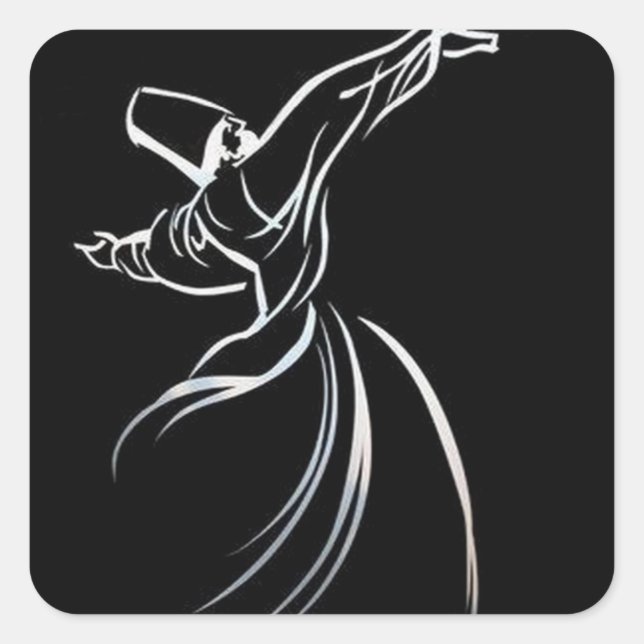 Dervish Line Drawing Calligrapy Style In White Square Sticker (Front)