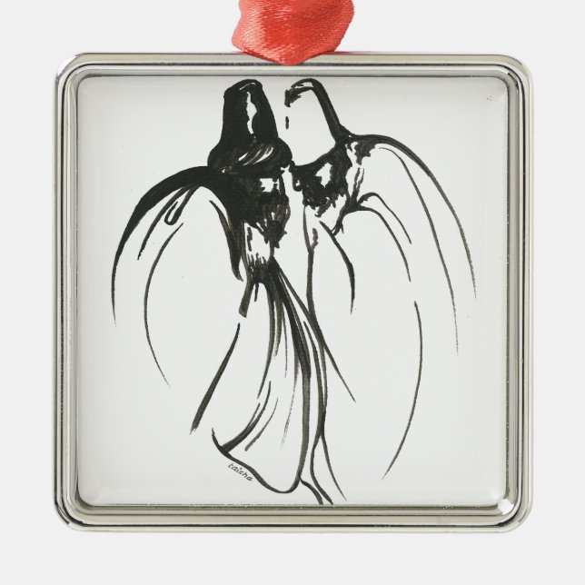 Dervish Mystical Brotherhood Line Drawing In Black Metal Tree Decoration (Front)