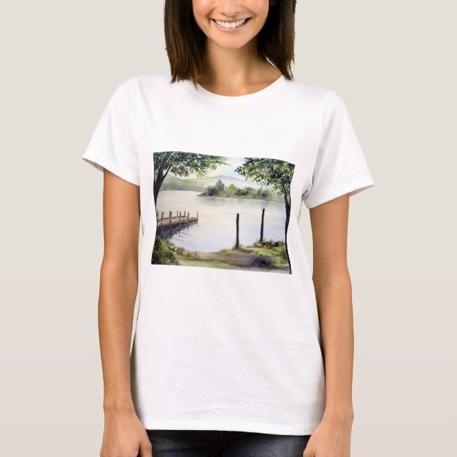 Derwent Water Keswick England Watercolor Painting T-Shirt (Front)