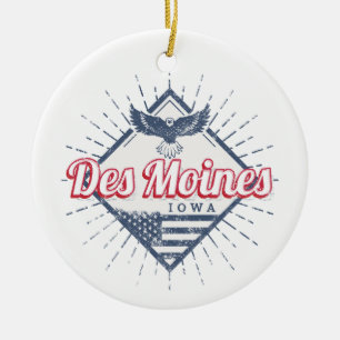 Des Moines City Iowa United States Vintage USA Ceramic Ornament
