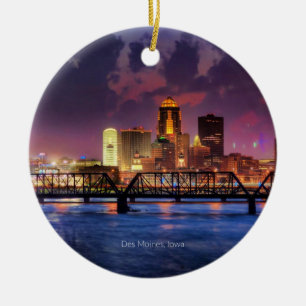 Des Moines, Iowa cityscape Ceramic Ornament