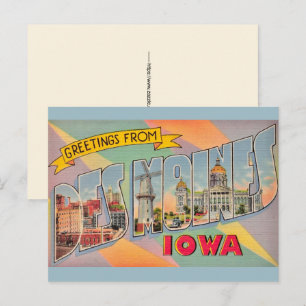 Des Moines Iowa Greetings Postcard