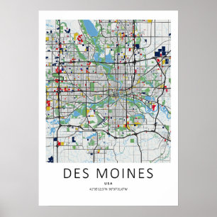Des Moines Iowa Map Poster Clean Map Art