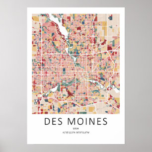 Des Moines Iowa Map Poster Modern City Wall Art