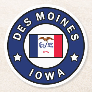 Des Moines Iowa Round Paper Coaster