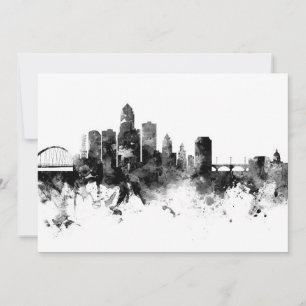 Des Moines Iowa Skyline Black White Invitation