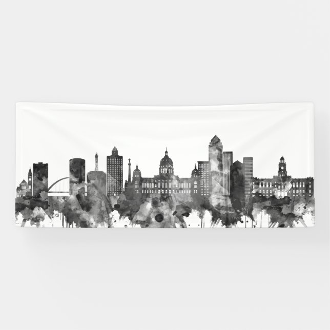 Des Moines Iowa Skyline BW Banner (Horizontal)