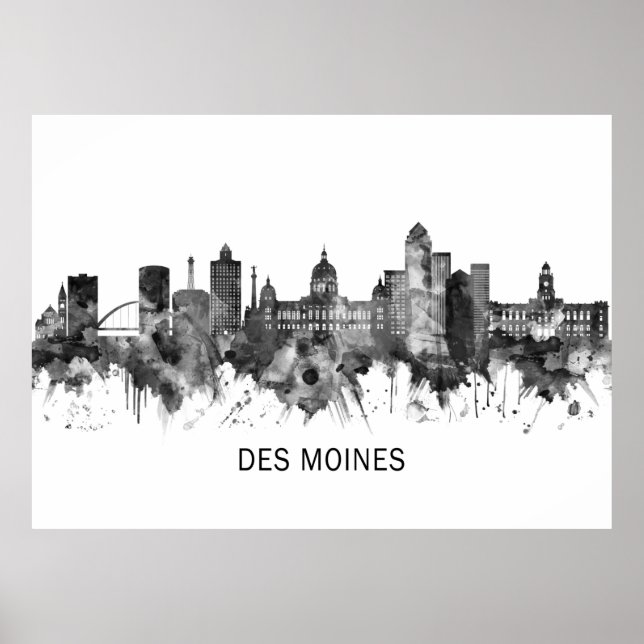 Des Moines Iowa Skyline BW Poster (Front)