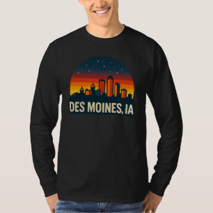 Des Moines Iowa Skyline Retro Sunset Cityscape T-Shirt