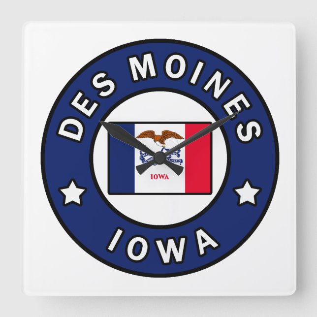 Des Moines Iowa Square Wall Clock (Front)