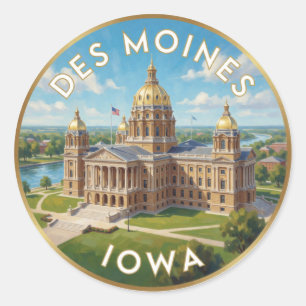 Des Moines Iowa State Capitol 🌾 Classic Round Sticker
