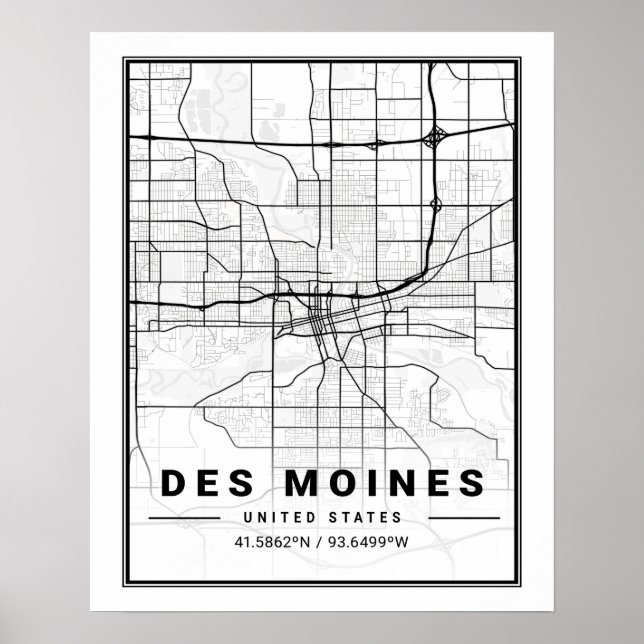 Des Moines Iowa USA Travel City Map Poster (Front)