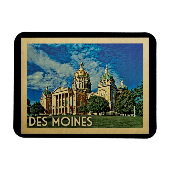 Des Moines Iowa Vintage Travel Magnet (Horizontal)
