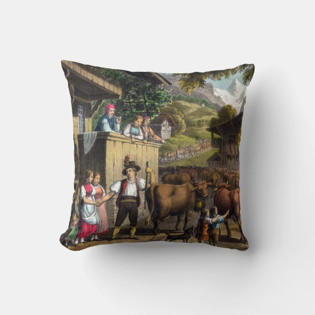 Desalpe or Poya Traditional Swiss Cows Alpine Cushion (Front)