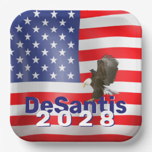 DeSantis 2028 with Bald Eagle Paper Plate