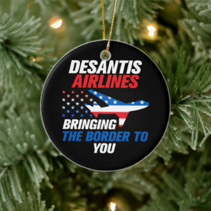 DeSantis Airlines Funny DeSantis 2024 Christmas Ceramic Ornament