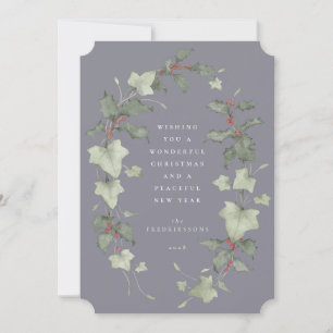 Desaturated Purple Watercolor Holly & Ivy Holiday Card