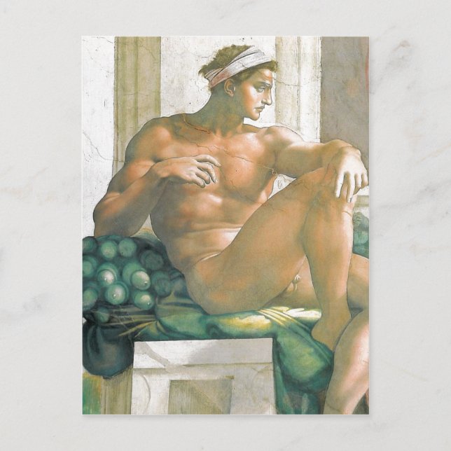 Description fresco painted by Michelangelo and his Postcard (Front)