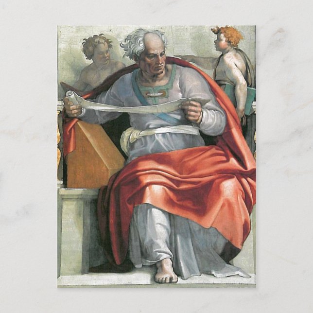 Description fresco painted by Michelangelo and his Postcard (Front)