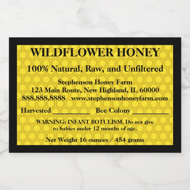 Descriptive Honey Jar (Version 2) Food Label (Single Label)