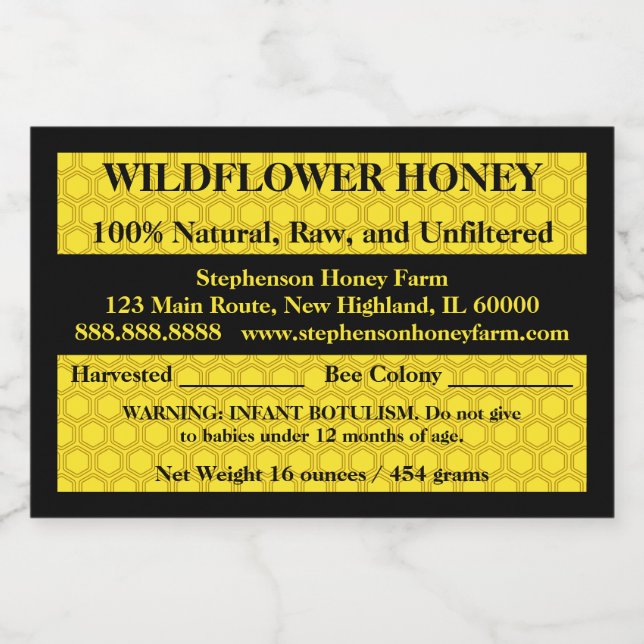 Descriptive Honey Jar (Version 4) Food Label (Single Label)