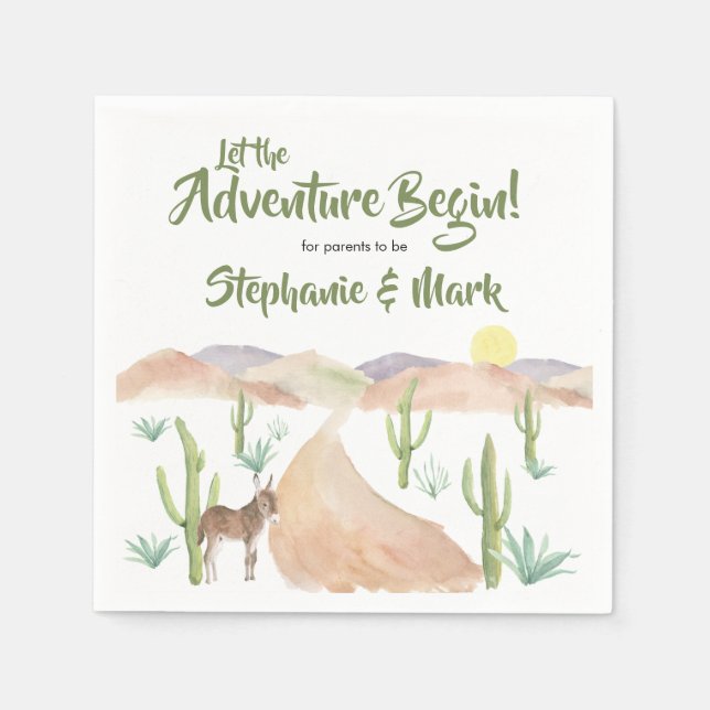 Desert Adventure Begins Succulent Boho Baby Shower Napkin (Front)