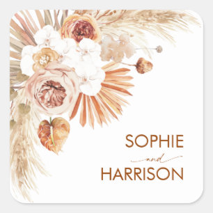 Desert Arch Boho Pampas Grass Terracotta Square Sticker