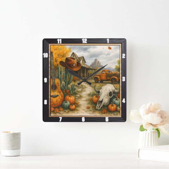 Desert Autumn Ranch Life  Square Wall Clock (Home)