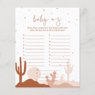 Desert Baby Shower A-Z Game Card