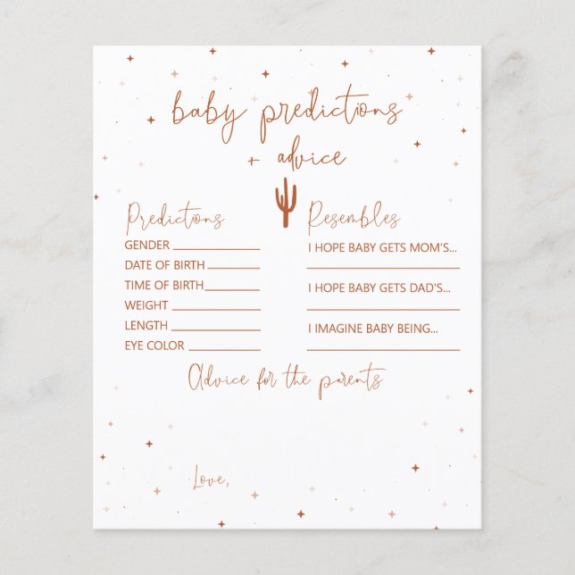 Desert Baby Shower Baby Predictions + Advice Card (Front)