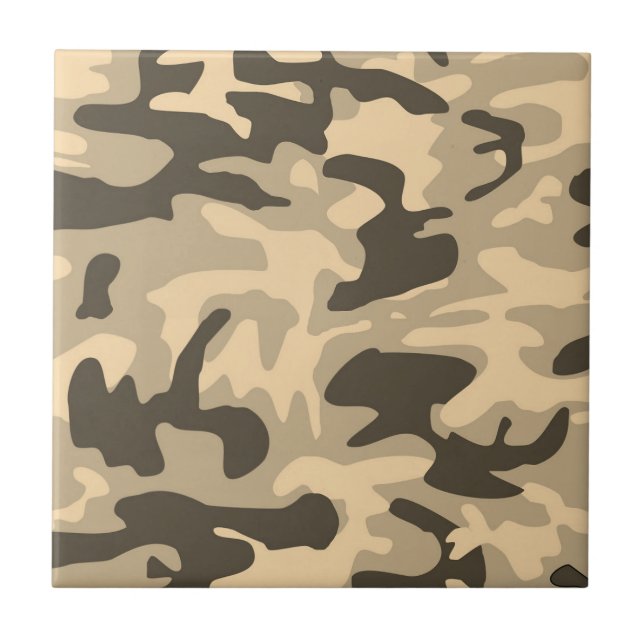 Desert Beige Camo Camouflage Pattern Ceramic Tile (Front)