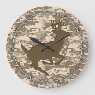 Desert Beige Digital Camouflage Deer Camo Pattern Large Clock