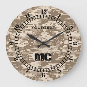 Desert Beige Digital Camouflage Personalised on a Large Clock
