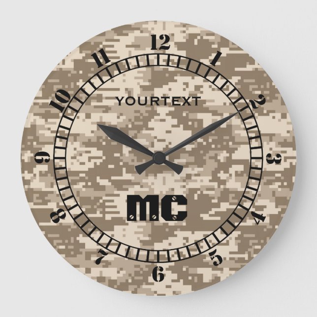 Desert Beige Digital Camouflage Personalised on a Large Clock (Front)