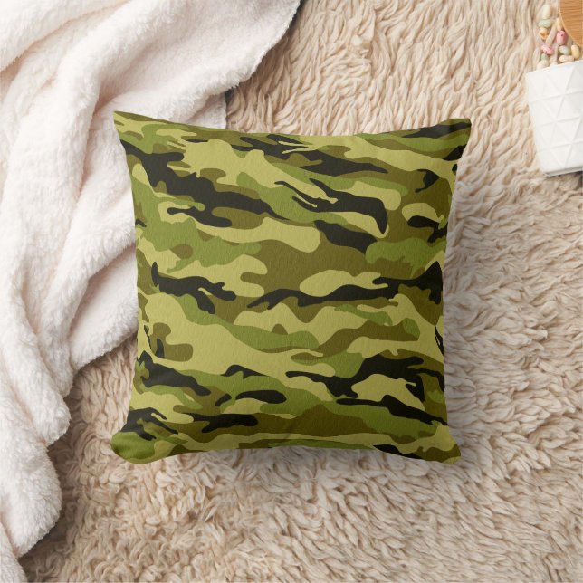 Desert Beige Green Black Camo Throw Pillow (Blanket)