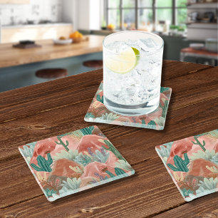 Desert Bloom Blush Canyon Watercolor Art Glass Coaster